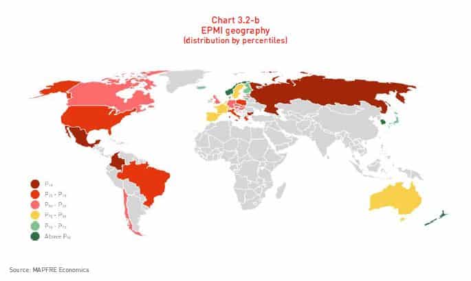 Distribución geográfica del Indicador de Eficacia de la Gestión de la Pandemia en inglés